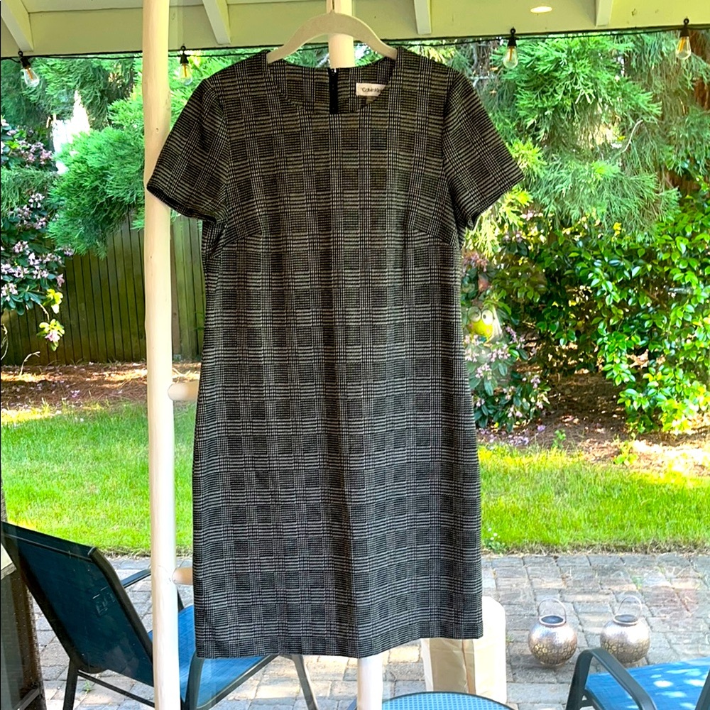 Calvin Klein Houndstooth Sheath Mini Dress Short Sleeve